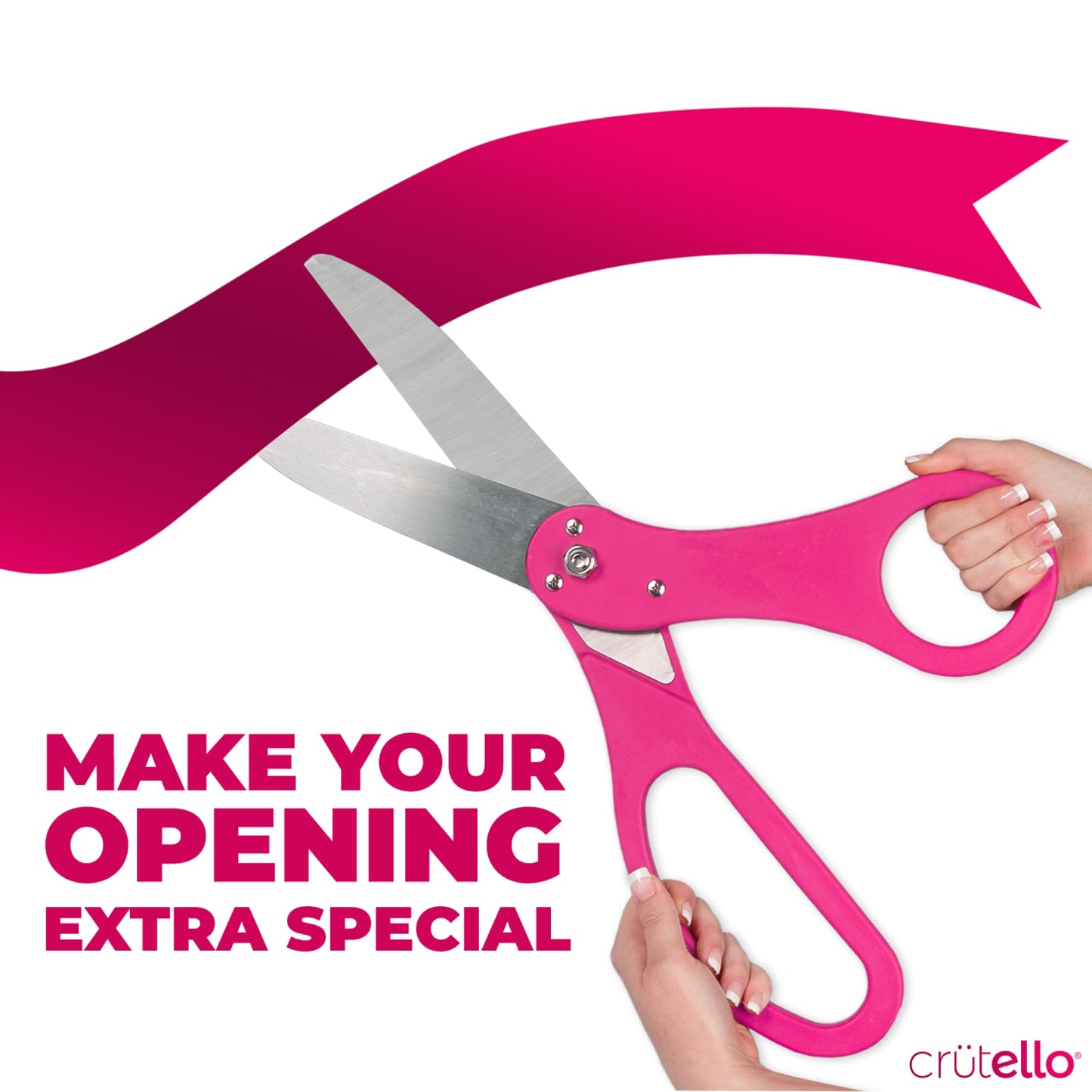 Crutello Giant Ribbon Cutting Ceremony Kit 21"Grand Opening Scissors Set with Sharp, Pink Handled Durable XL Scissors, and 30 Feet of Oversized 4"Wide Pink Ribbon