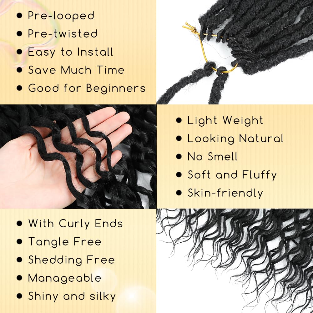 Crochet Hair for Women with Curly Ends 30 Inch Goddess Locs Crochet Hair Deep Soft Faux Locs Crochet Braids Pre Looped Curly Wavy Dreadlock Extensions 8 Packs 1B