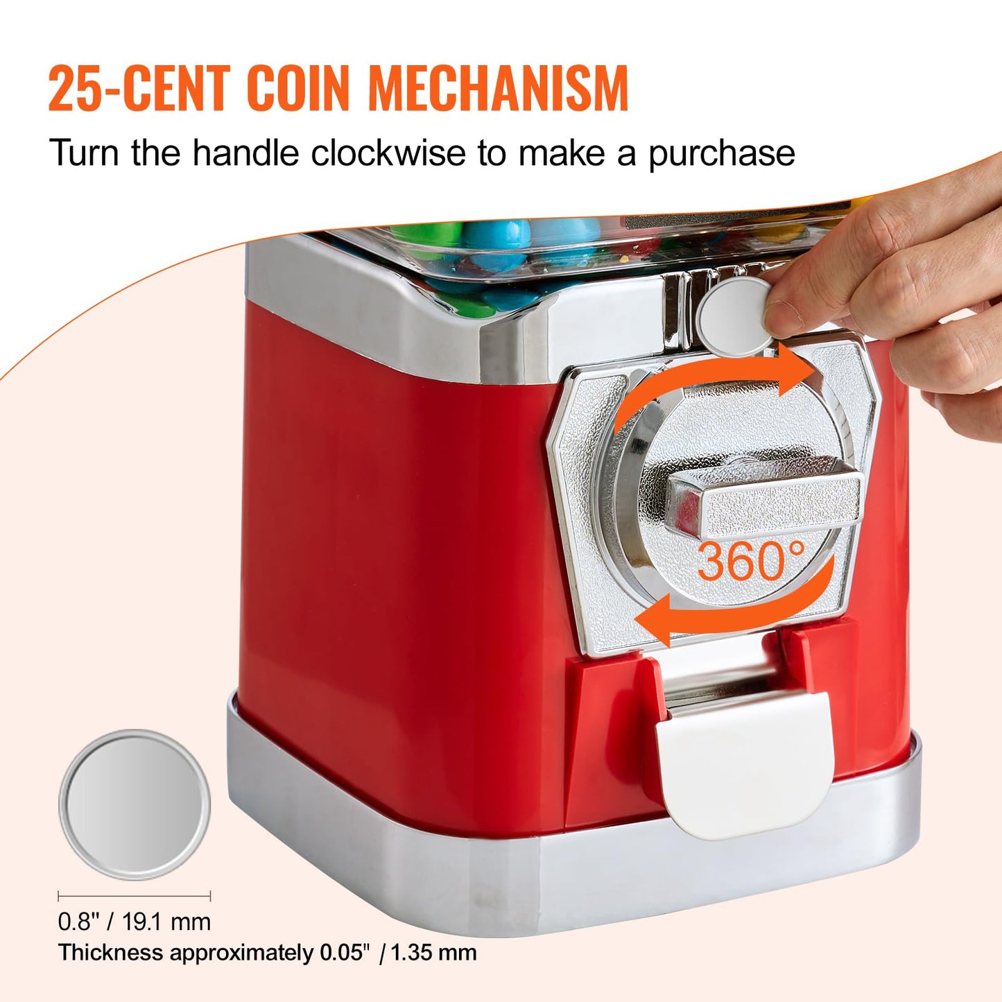 VEVOR Gumball Machine for Kids, 17"H Home Candy Vending Machine, PC Gumball Dispenser, Bubble Gum Machine for Game Stores, Coin Operated Gumball Bank for Toy Capsules Bouncy Balls Candy, Red