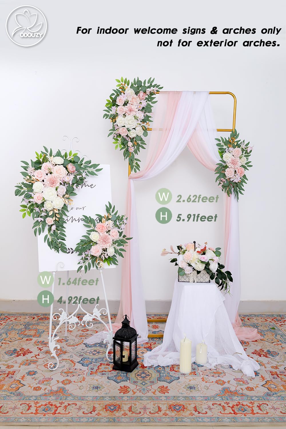Odouzy Pack of 2 Wedding Arch Decorations Artificial Hanging Flowers Floral Swag for Wedding Welcome Sign Backdrop Balloon Arch Home Party Bridal Ceremony Reusable (Light Pink)