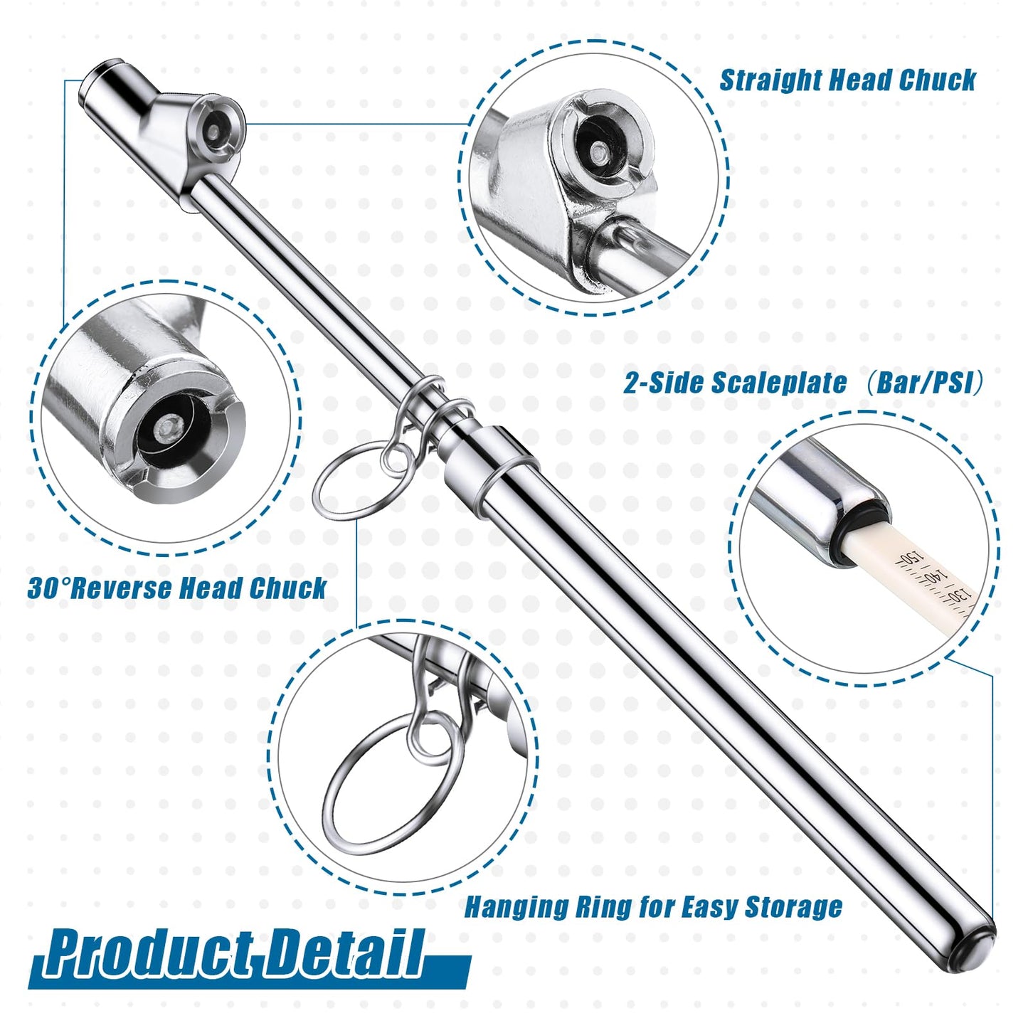 Tallew 20 Pack Dual Head Tire Pressure Gauge Heavy Duty Air Pressure Tire Gauge for Auto Truck Car RV Van Gage Range 10-150PSI, 1-10Bar (Silver)