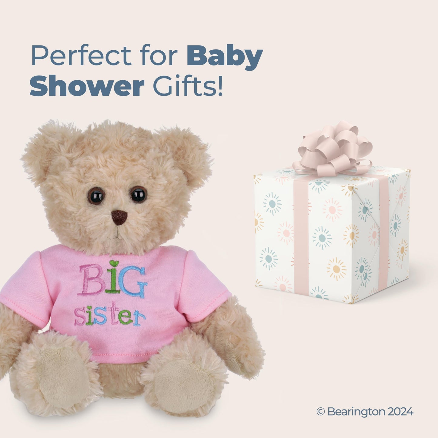 Bearington Ima Big Sister Plush Stuffed Animal Teddy Bear in Pink T-Shirt, 12 Inches