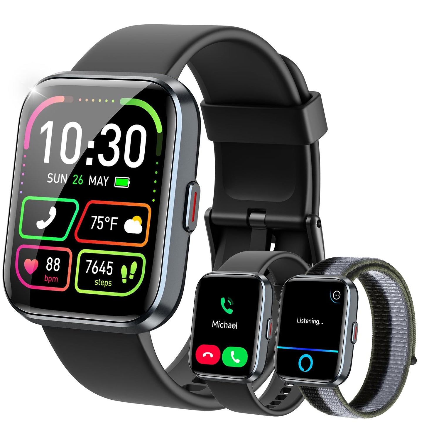 WMK Smart Watches for Women, Alexa Built-in, Answer/Make Call,1.83" Display,10 Day Battery, Heart Rate/SpO2/Sleep Monitor, 3ATM Waterproof, Compatible with iPhone/Android Fitness Tracker(2 Bands)
