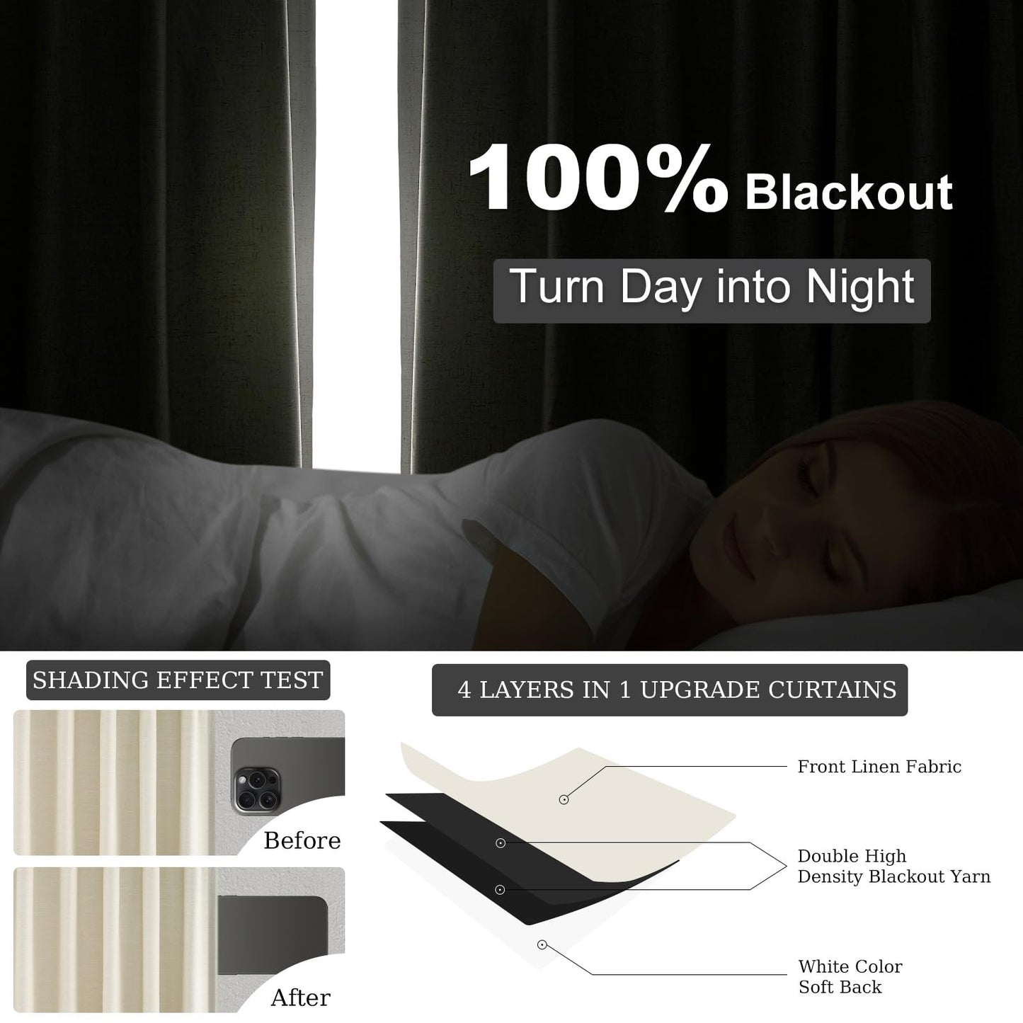 Topfinel Cream Ivory Blackout Curtains & Drapes 84 Inch Length, Beige Pinch Pleat Full Blackout Flax Linen Tab Top Soundproof Curtains with Hooks Rings for Bedroom Living Room Track 2 Panels Set