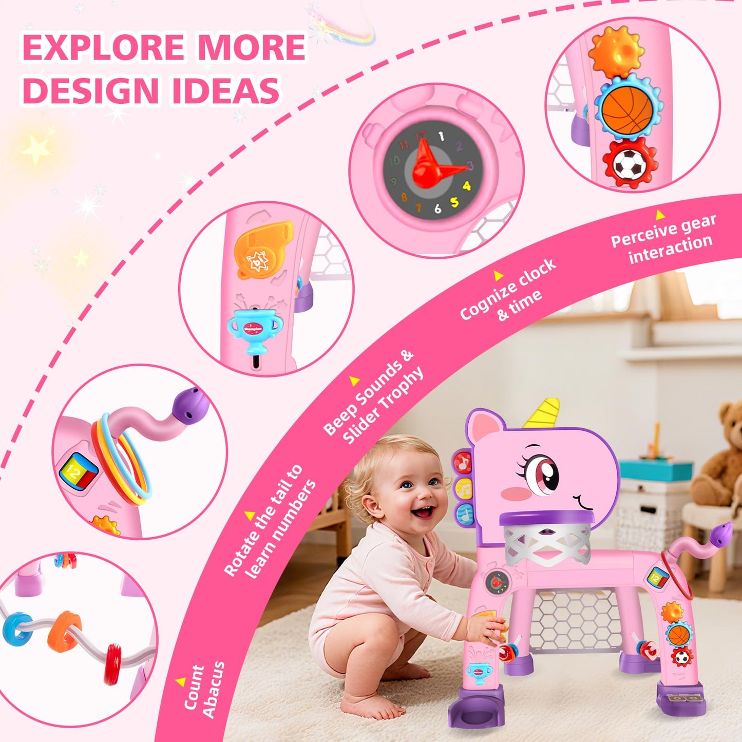 basketball hoop for kids soccer goal golf toy and ring Toss baby toys for 1 2 3 year old girls sports toys for kids with light and music unicorn toy