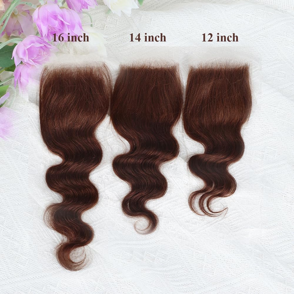 Brown color Body Wave Closure 4x4 Free Part Closure Brazilian Human Hair Closure Body Wave Lace Closure Virgin Human Hair HD Lace Chocolate Brown (18 Inch)
