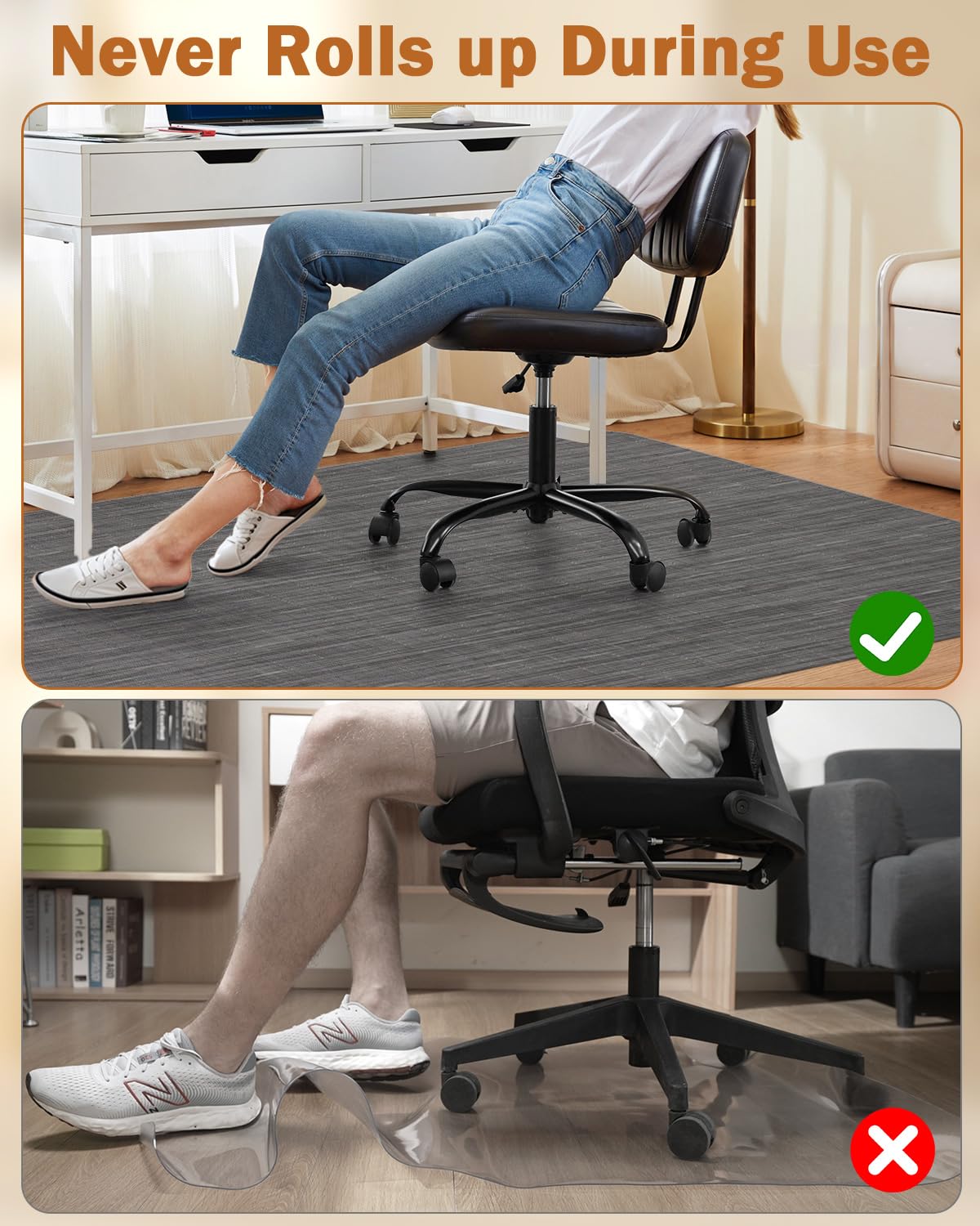 Blvornl Office Chair Mat for Hardwood Floor, 35.4"*47.2" Desk Computer Mat for Hard Wood, Large Anti-Slip Hard Floor Protector Rolling Chair Mat, PVC Desk Rug for Office Black