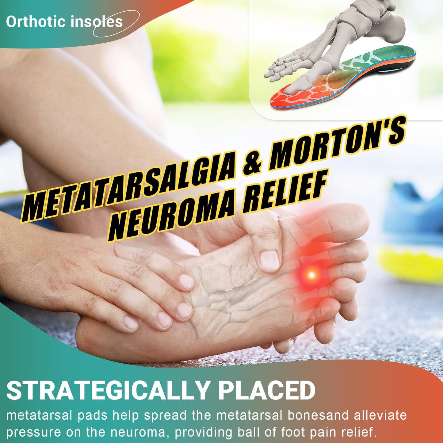 Arch Support Metatarsalgia Insoles with Metatarsal Pads for Men and Women - Ball of Foot Pain Relief Orthotics - Morton's Neuroma Pain Relief Insoles - Shoe Inserts for Plantar Fasciitis, Flat Feet