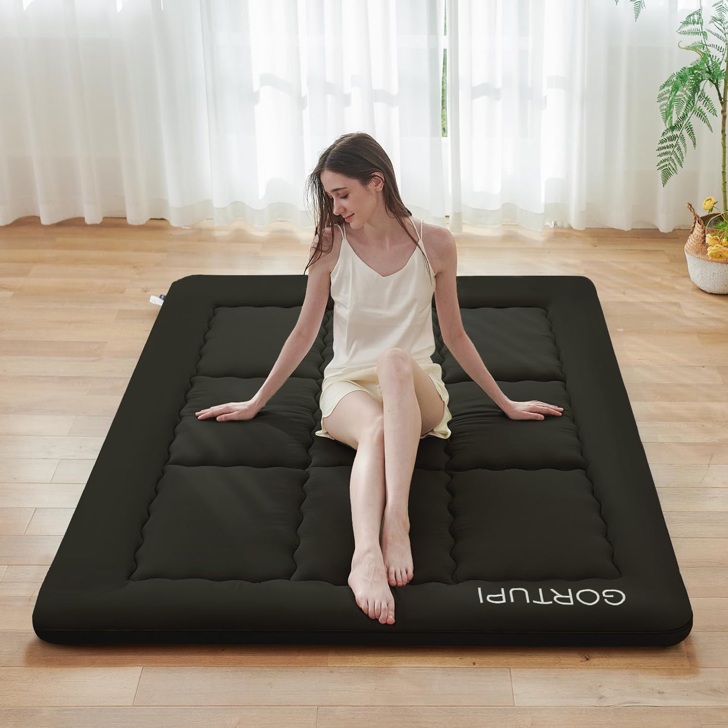 GORTUPI Japanese Floor Mattress,Futon Mattress 3" Black Thicken 100% High Density Comfortable Foam,Foldable Tatami Mat Sleeping Pad,Portable Floor Mattress Sleeping Pad for Adults,Twin Size 39"x 80"
