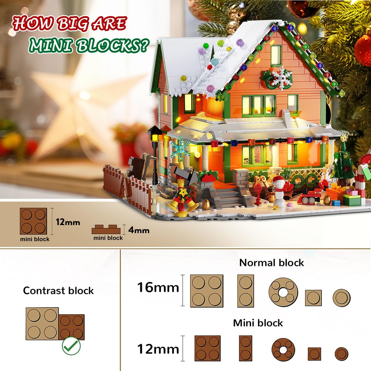 INSOON Advent Calendar 2025 Christmas House Mini Building Set with Light, 24 Days Countdown Snow Village Building Block Kit with Santa Claus Sleigh, Holiday Building Toy Gift for Adults Boys Girls 14+