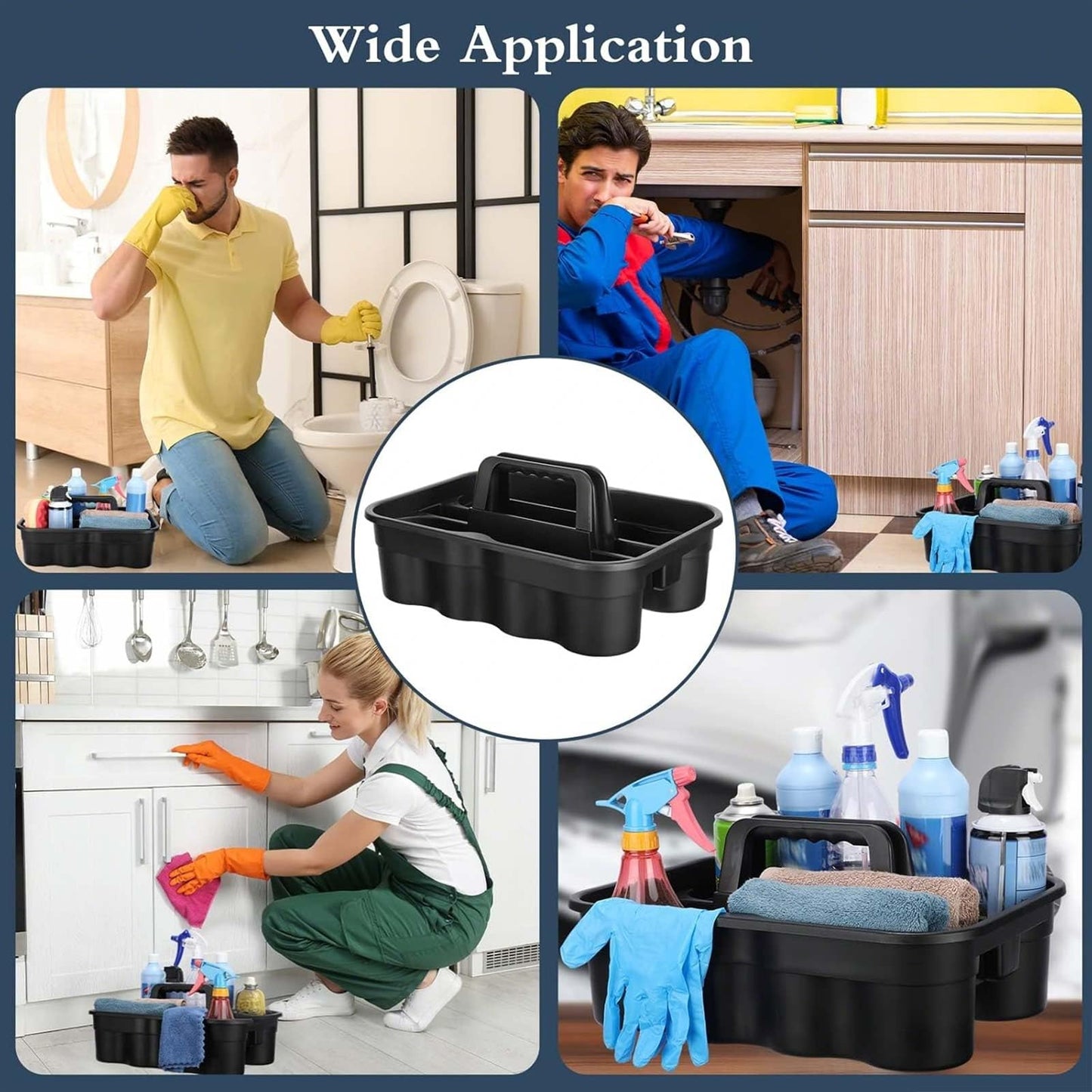 Wesiti 6 Pcs Cleaning Caddy with Handle Large Plastic Housekeeping Shower Basket Cleaning Supplies Organizer for Spray Bottles Brush Home Bathroom Office, Black