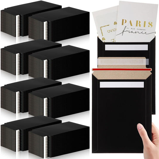 Fainne 200 Pack 6x8 Inch Rigid Cardboard Mailers Self-adhesive Photo Cds& Document Shipping Envelopes, 250gsm, Black