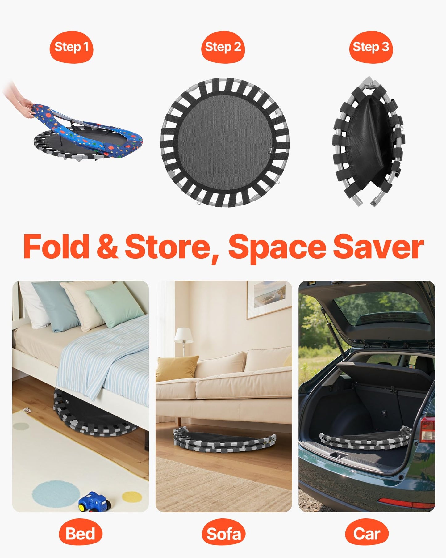 VEVOR 36" Kids Trampoline, 3FT Indoor Outdoor Trampoline, Foldable Mini Trampoline with Handle, Rebounder Trampoline for Toddlers, Birthday Gift for 3+ Years Children, Boys Girls for Fun, Bule