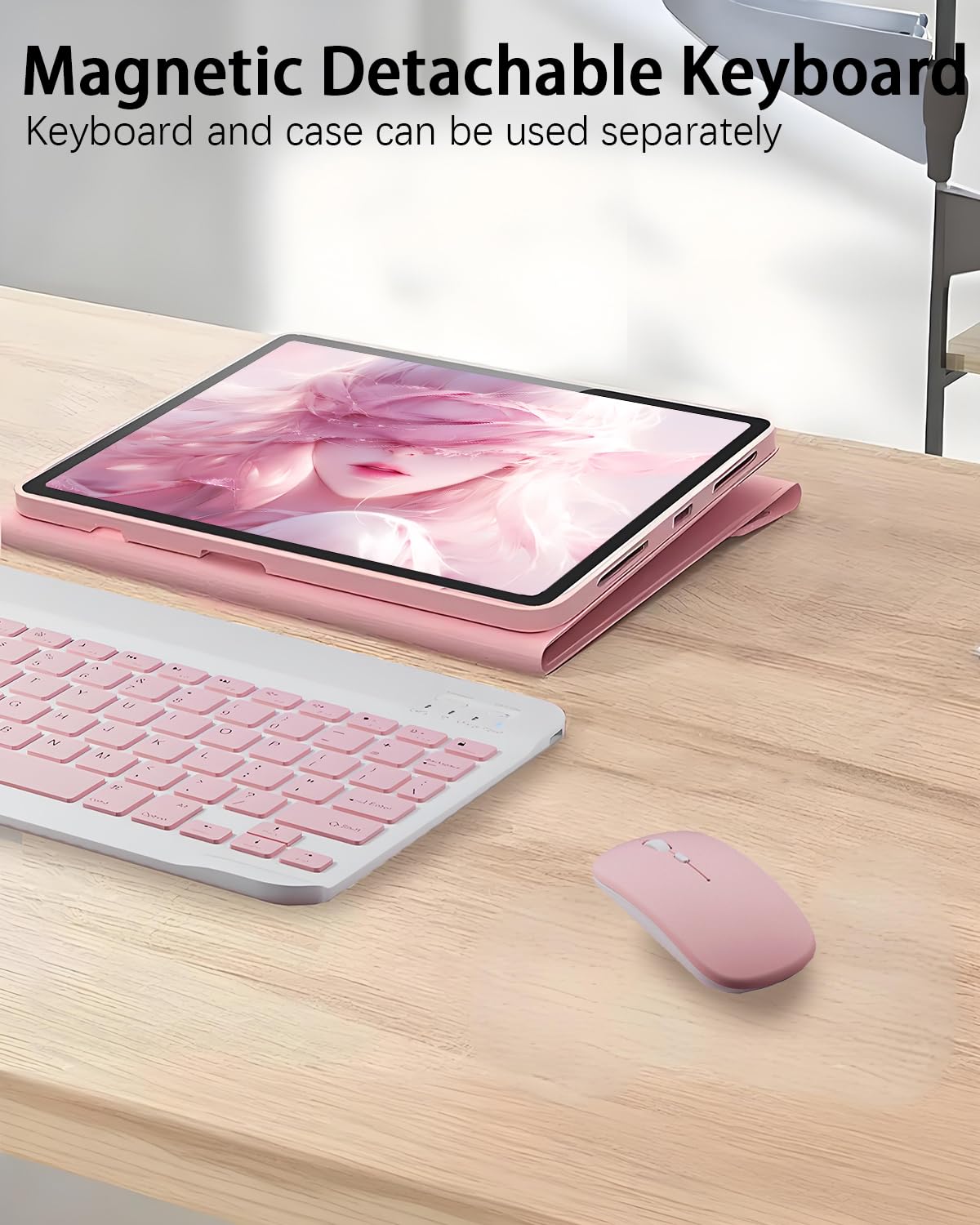 TUNKARMOR Keyboard Case for iPad Pro 13 (M4 2024) 13 inch - with Mouse and Detachable Keyboard, Slim Case with Pen Holder - Pink