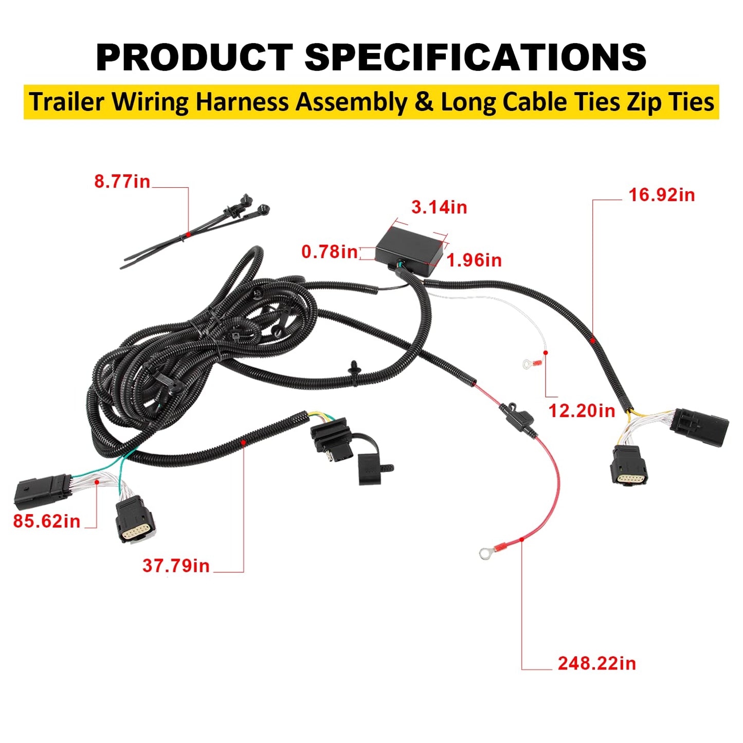 4-Pin Trailer Plug & Play Tow Hitch Wiring Harness fit for Jeep Wrangler Unlimited JL JLU 2018-2024, Custom 4 Way Towing Wire Harness Tube Kit for JL Trailer Light Connect