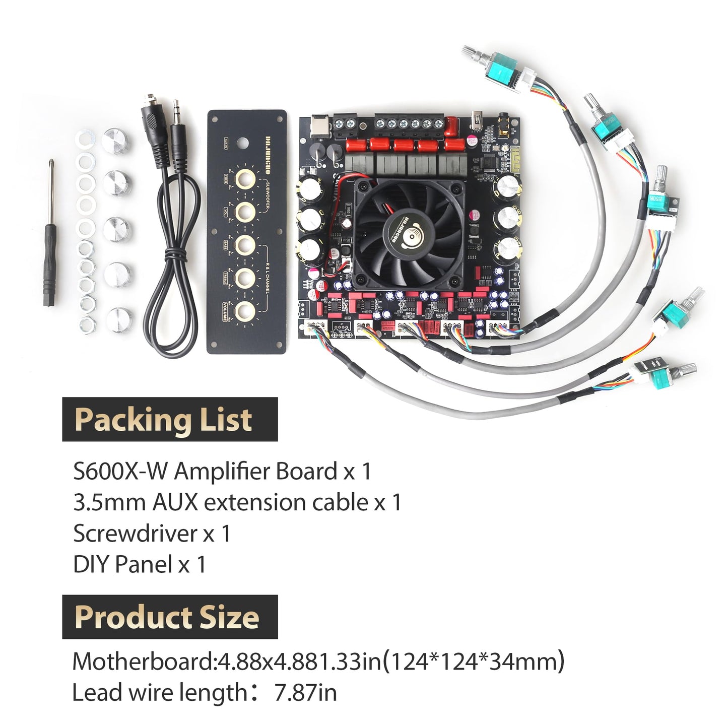 S600X-W Power Amplifier Board Bluetooth5.2 TPA3255 Chip with Subwoofer 2.1 Channel 300W×2+600W (S600X-W)