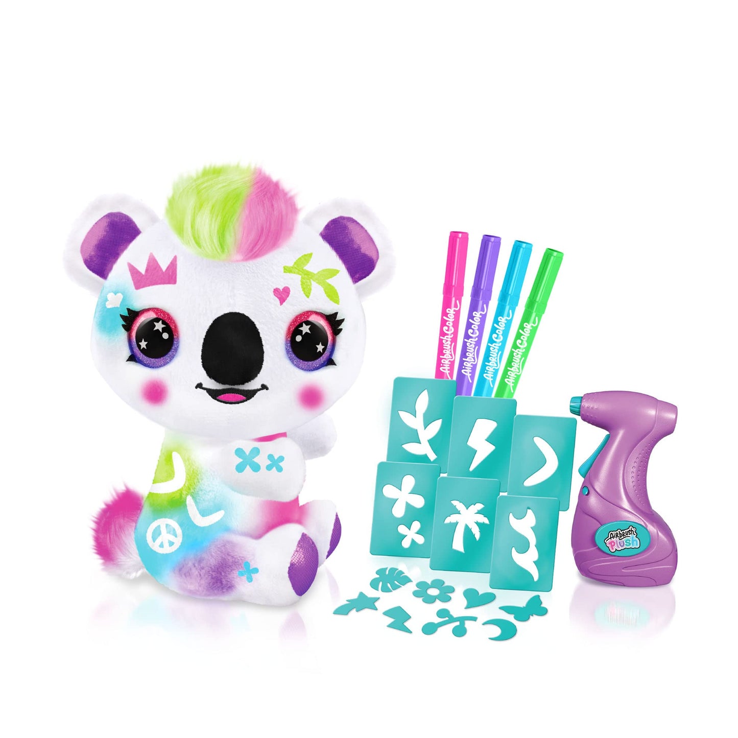 Canal Toys Personalize Airbrush Plush Large Koala! Decorate, wash, repeat! Customize your own spray art plush with markers, battery powered airbrush and 100+ stencils. Ages 6+
