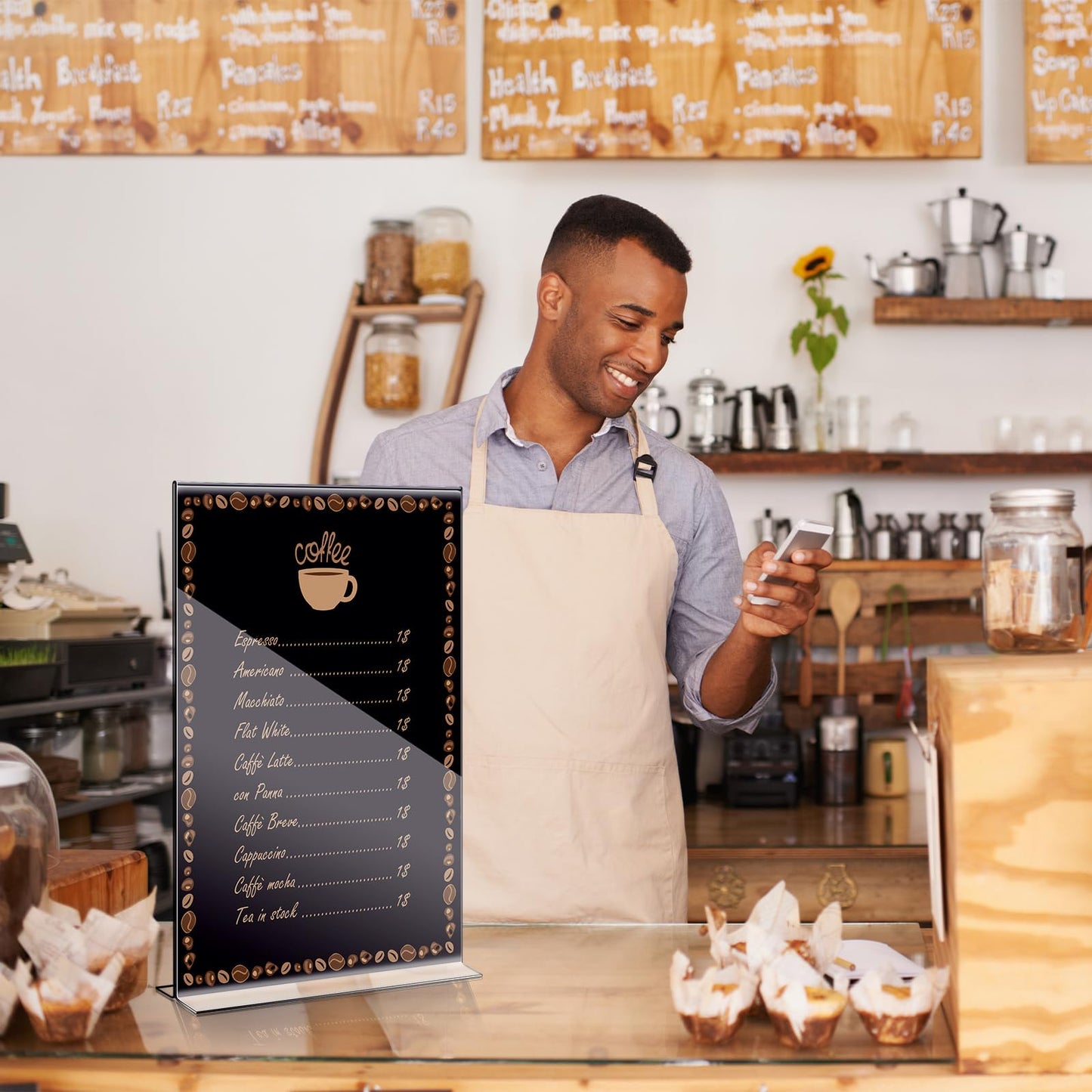 Shellwei 4 Pcs 11 x 14'' Acrylic Sign Holder Clear Acrylic Picture Frame Vertical Table Top Frame with Stand Double Sided T Shape Flyer Holder for Paper Menu Photo Restaurant Office Home