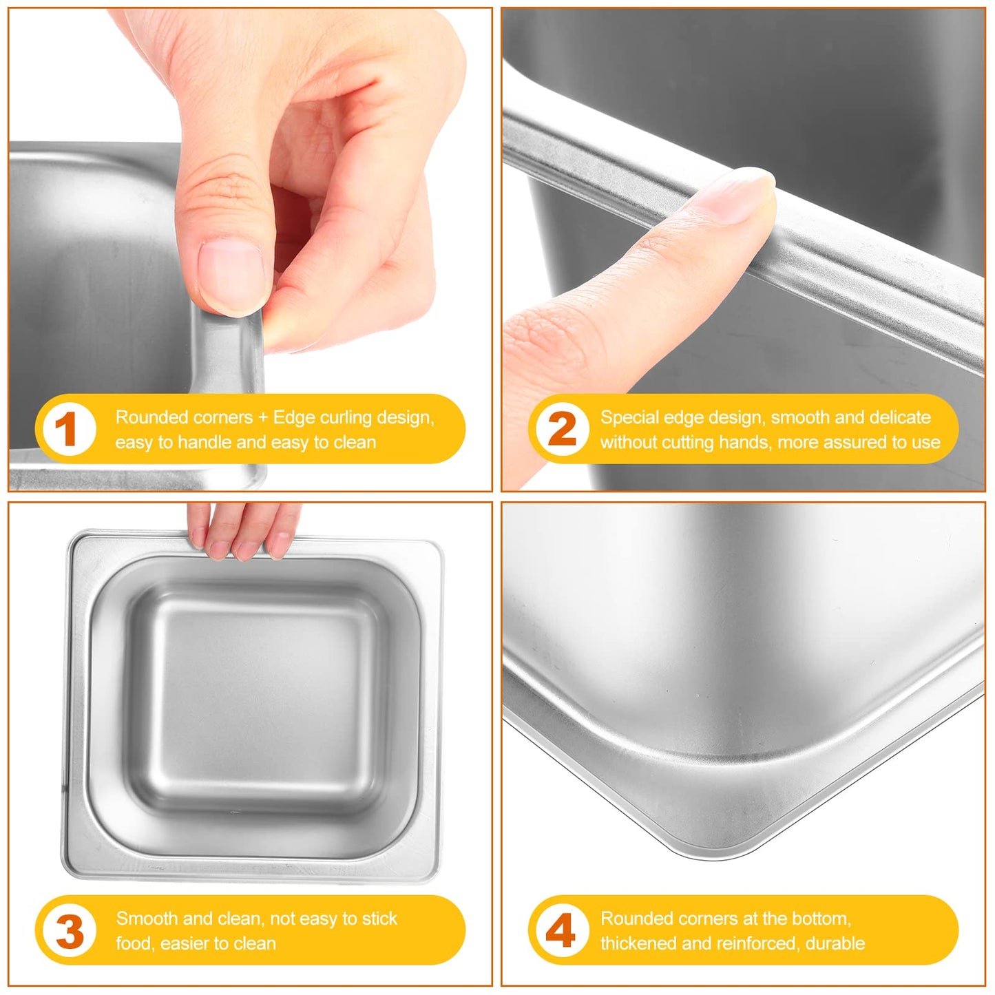 Thenshop 10 Pack Hotel Pans Stainless Steel Steam Table Food Pan Commercial Metal Food Catering Tray Anti Jam for Hotel Restaurant Buffet Party Supplies(Standard,1/6 Size X 6 Inch Deep)