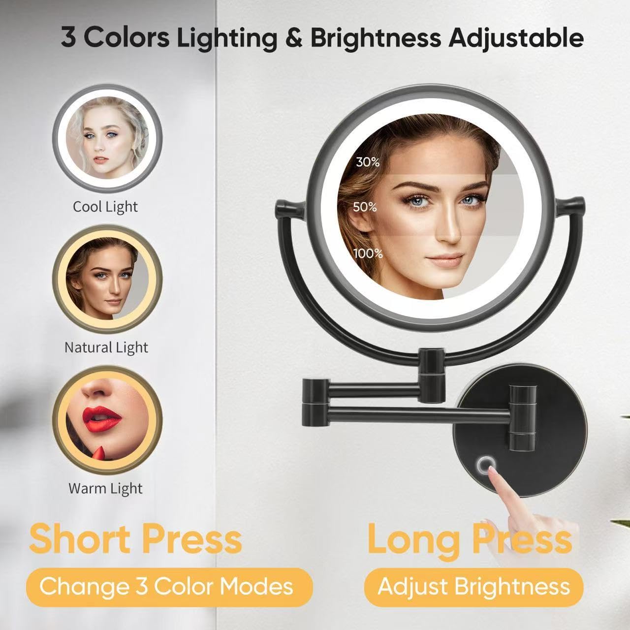 GURUN 8.5 Inch Magnifying Makeup Mirror with 3 Tones LED Lights Double Sided Vanity Mirror for Bathroom with 10X Magnification M1809DO (Oil-Rubbed Bronze/10X)
