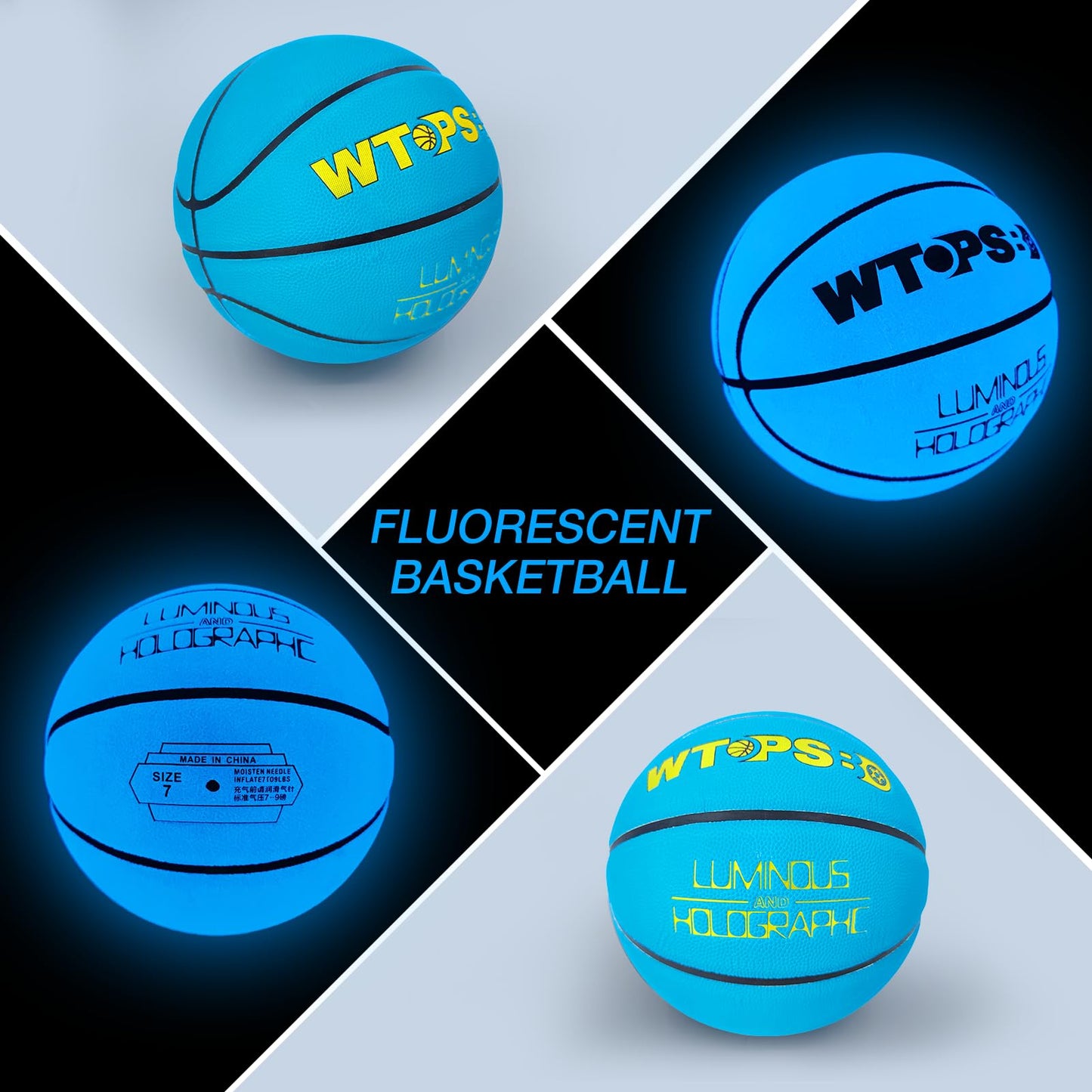WTOPSBO Glow in The Dark Basketball Size 6 Blue