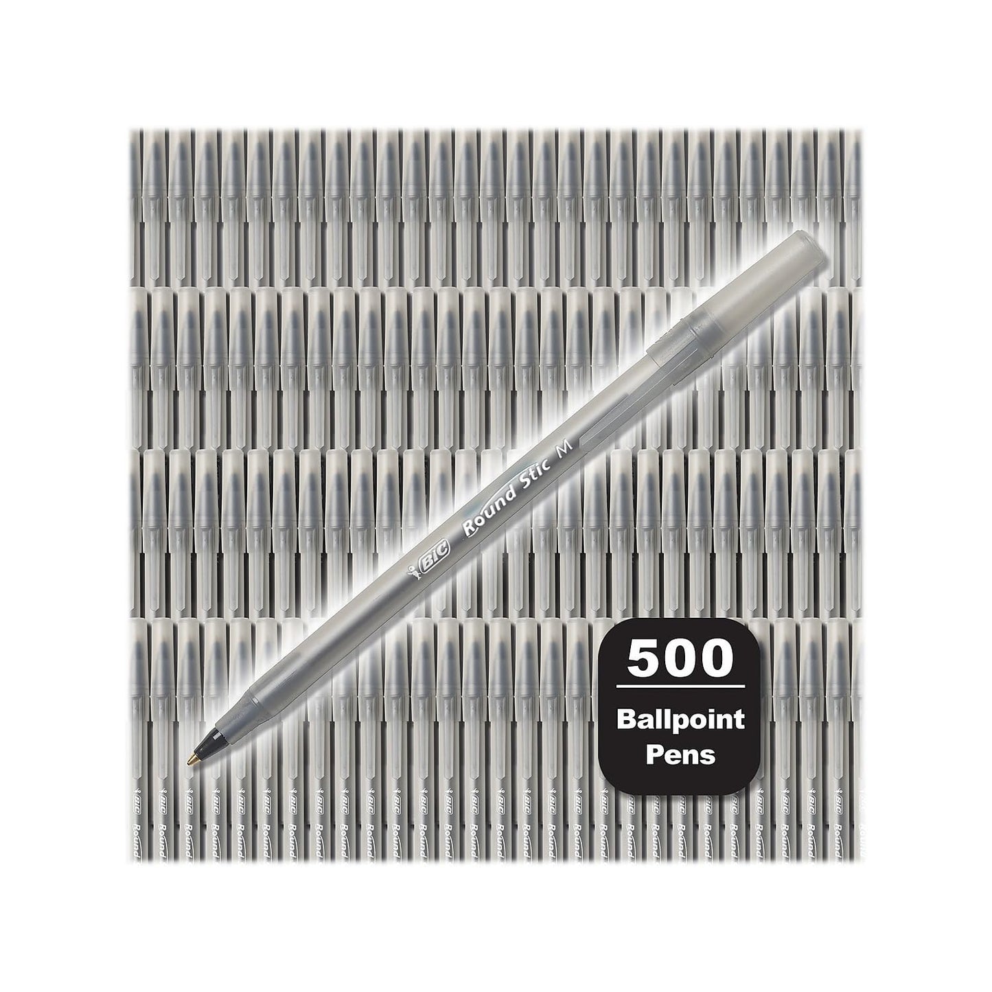 BIC Round Stic Xtra Life Black Ballpoint Pens, Medium Point (1.0mm), 500-Count Pack of Bulk Pens, Flexible Round Barrel for Comfortable Writing, No. 1 Selling Ballpoint Pens