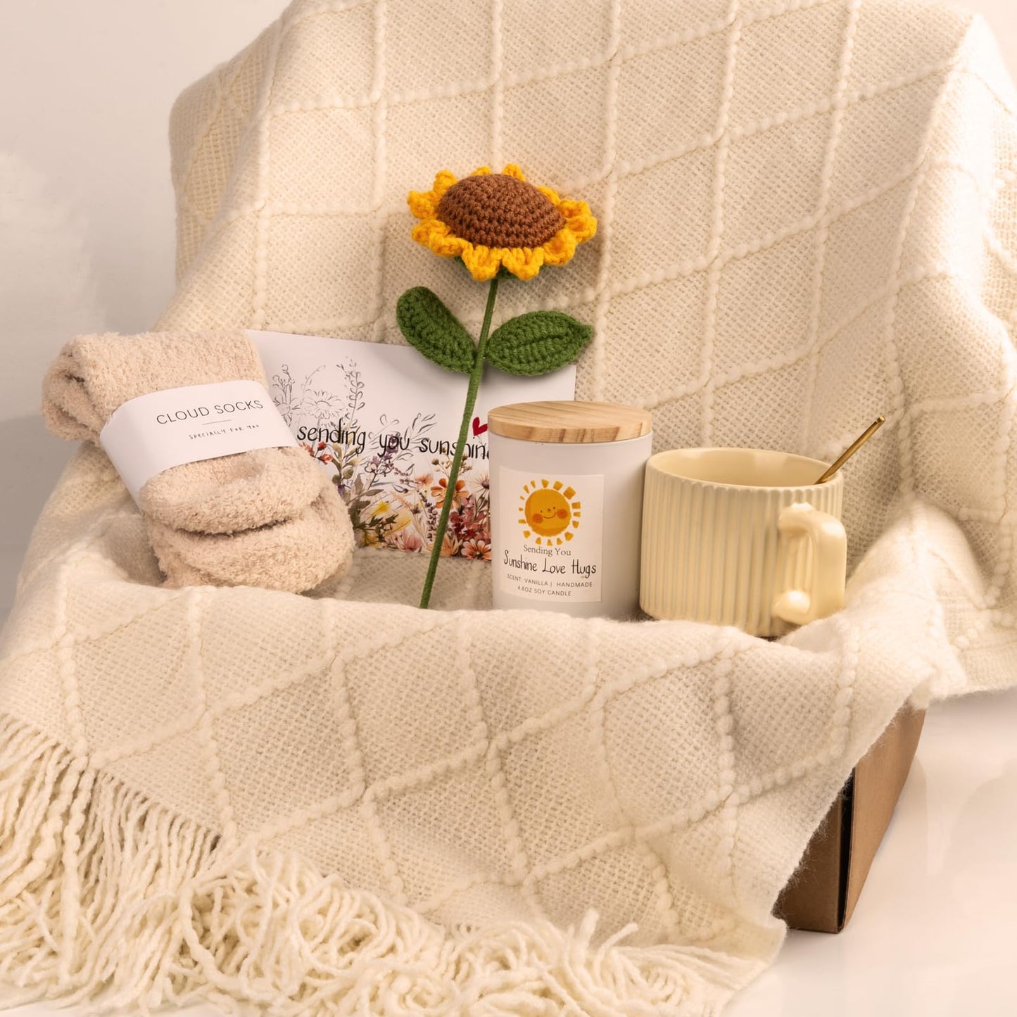 Anforsun Sending Sunshine Sunflower, Thinking of You Care Package Unique Gift Baskets for Women, Best Friend Birthday and Get Well Soon