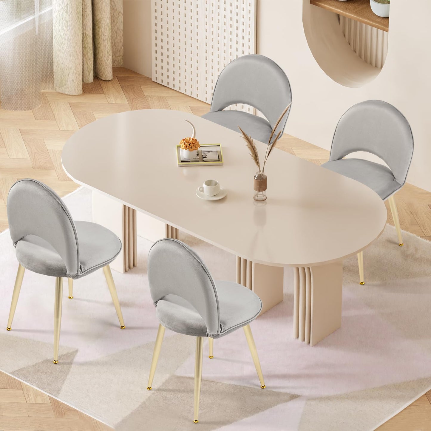 2BYF Home Sherpa Vanity Chair with Adjustable Backrest - Ergonomic Makeup Stool for Bedroom, Soft Upholstered Desk Chair for Home Office, Gold Metal Legs, Modern Seating for Small Spaces Gray