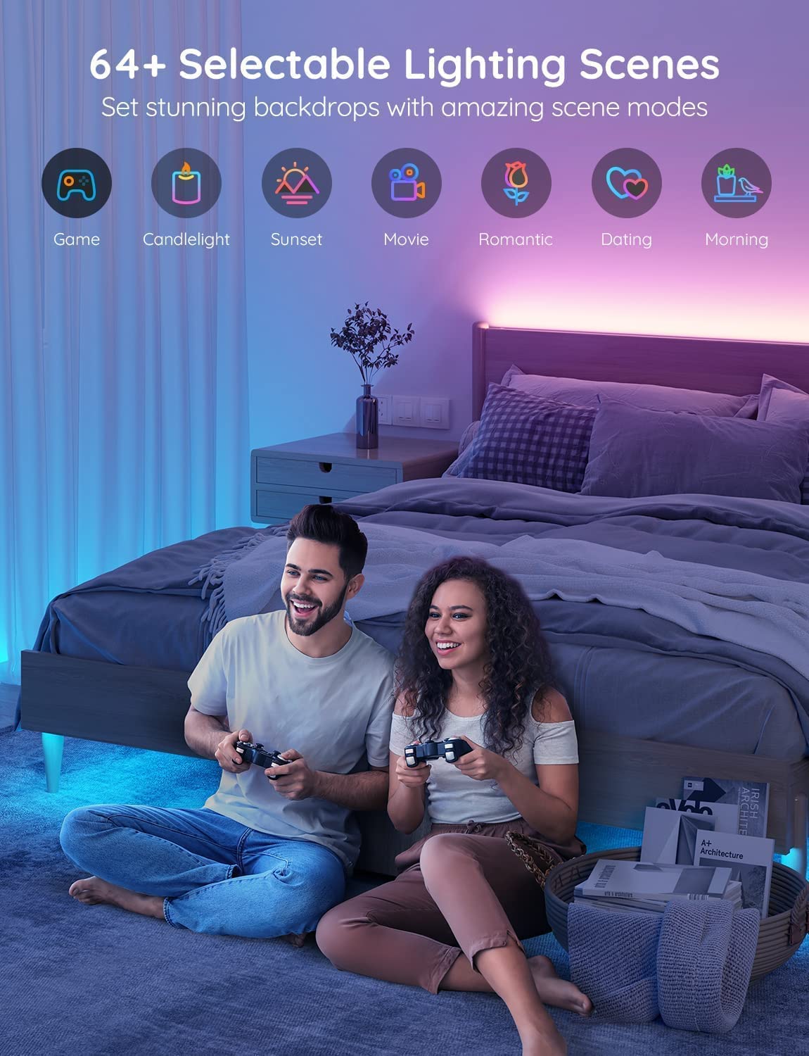 Govee LED Strip Lights 100ft, LED Lights for Bedroom, WiFi RGB LED Lights Work with Alexa and Google Assistant, 64 Modes and Music Sync, Strip Lights for Indoor, Home Decor, 2 Rolls of 50ft