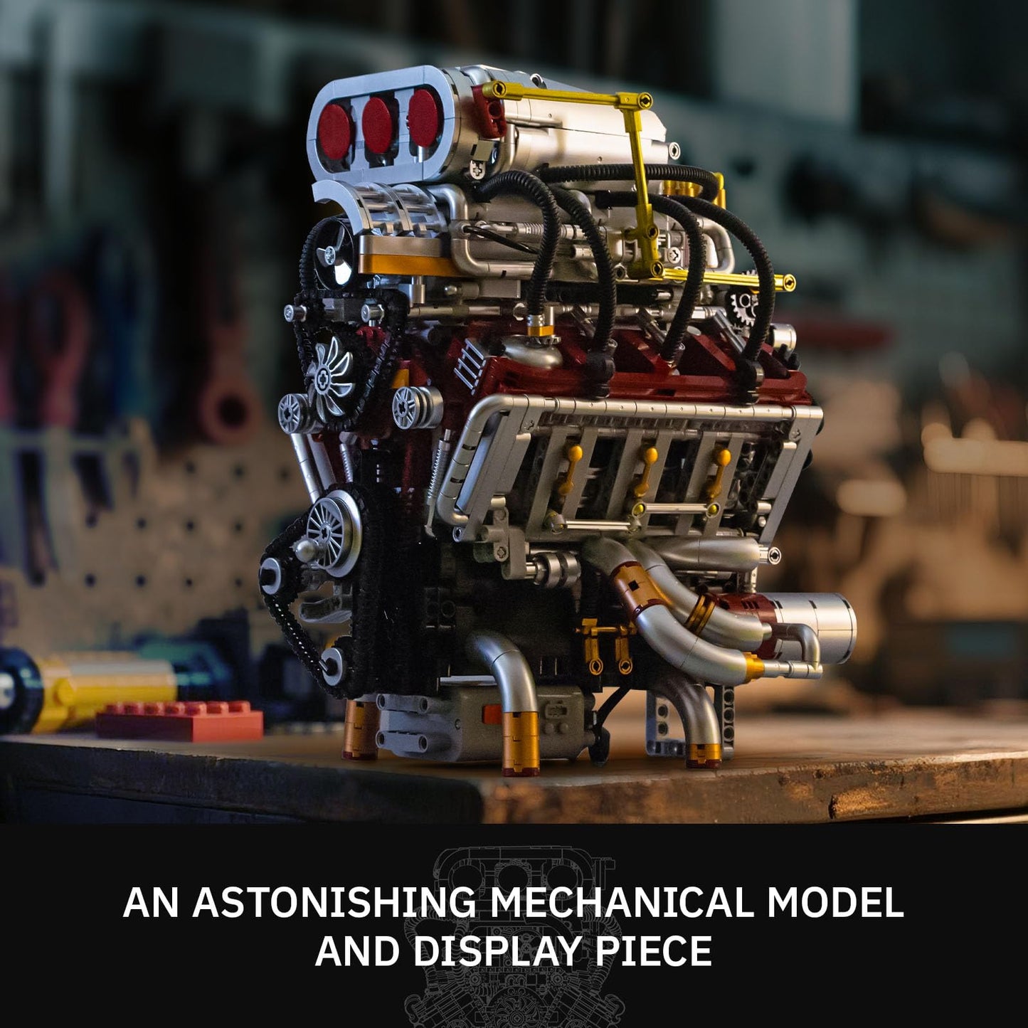 Maspingmu V8 Engine Building Kit for Adults, Build Your Own MOC V8 Engine Model Toy for Display, Compatible with Lego Sets for Adults, STEM Building Project for Muscle car Enthusiasts (2347 PCS)