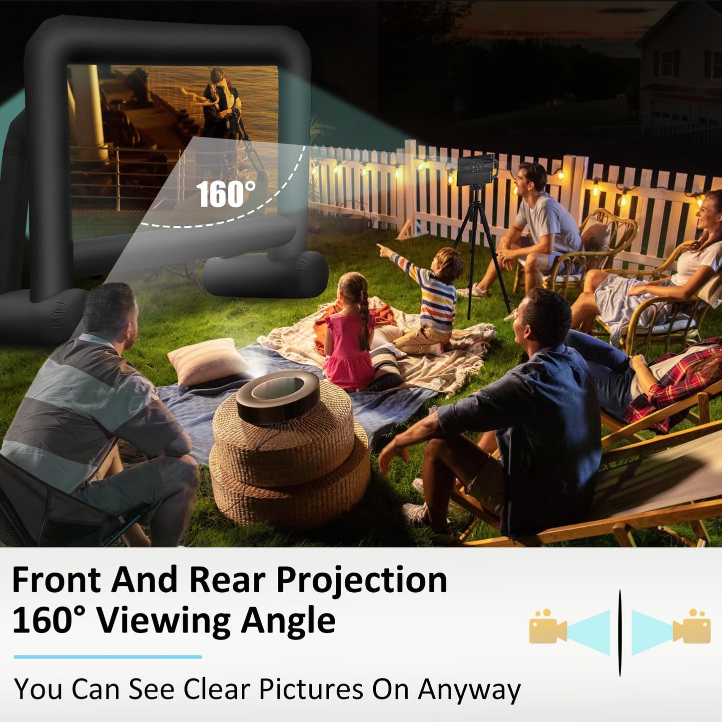 16ft Giant Inflatable Projector Screen for Outside with IP68 Build-in Blower, Front/Rear Projection, Plug&Play, Portable Outdoor Blow Up Screen for Backyard Movie Night, Theme Parties, Celebrations