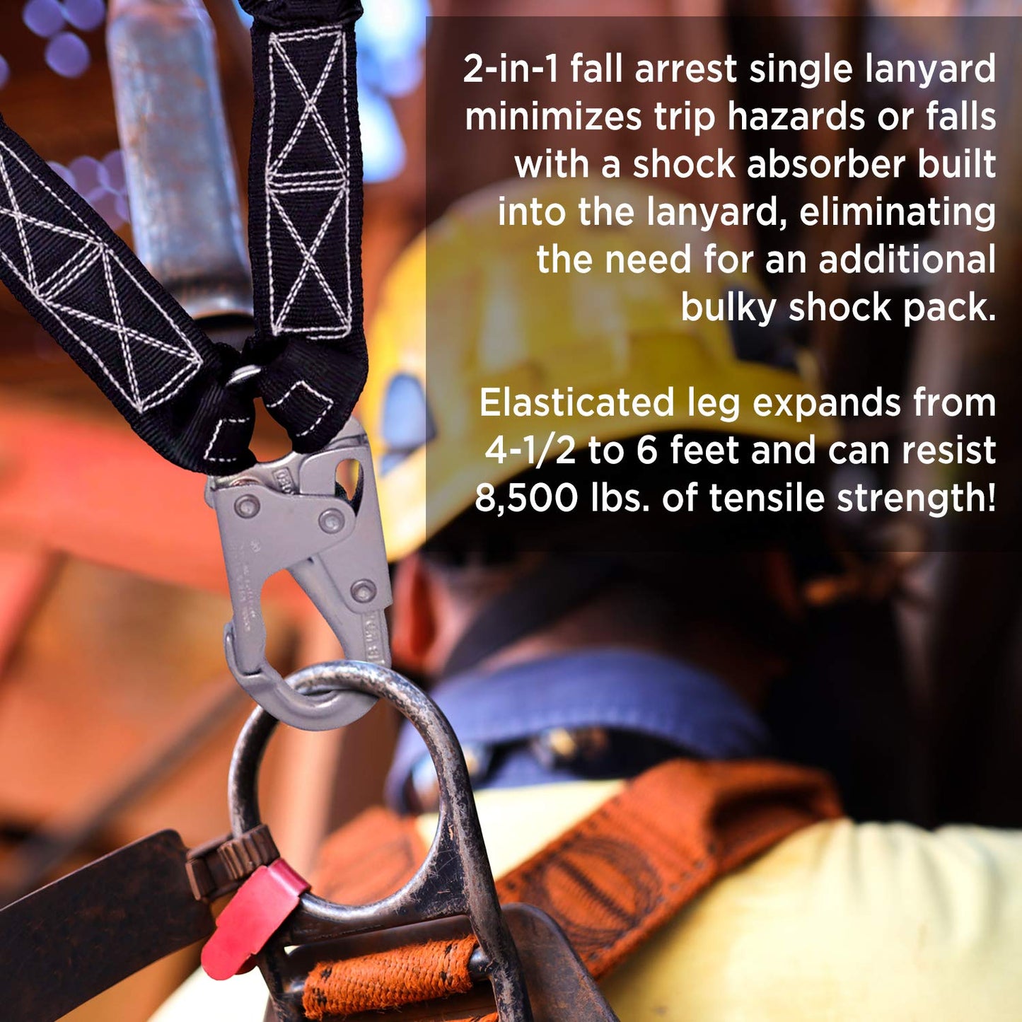 AFP 6FT Double Leg Internal Shock Absorbing Safety Fall Protection Lanyard with Dual Pelican Rebar & Snap Hook |Heavy-Duty Webbing | OSHA & ANSI Rated (Steel)
