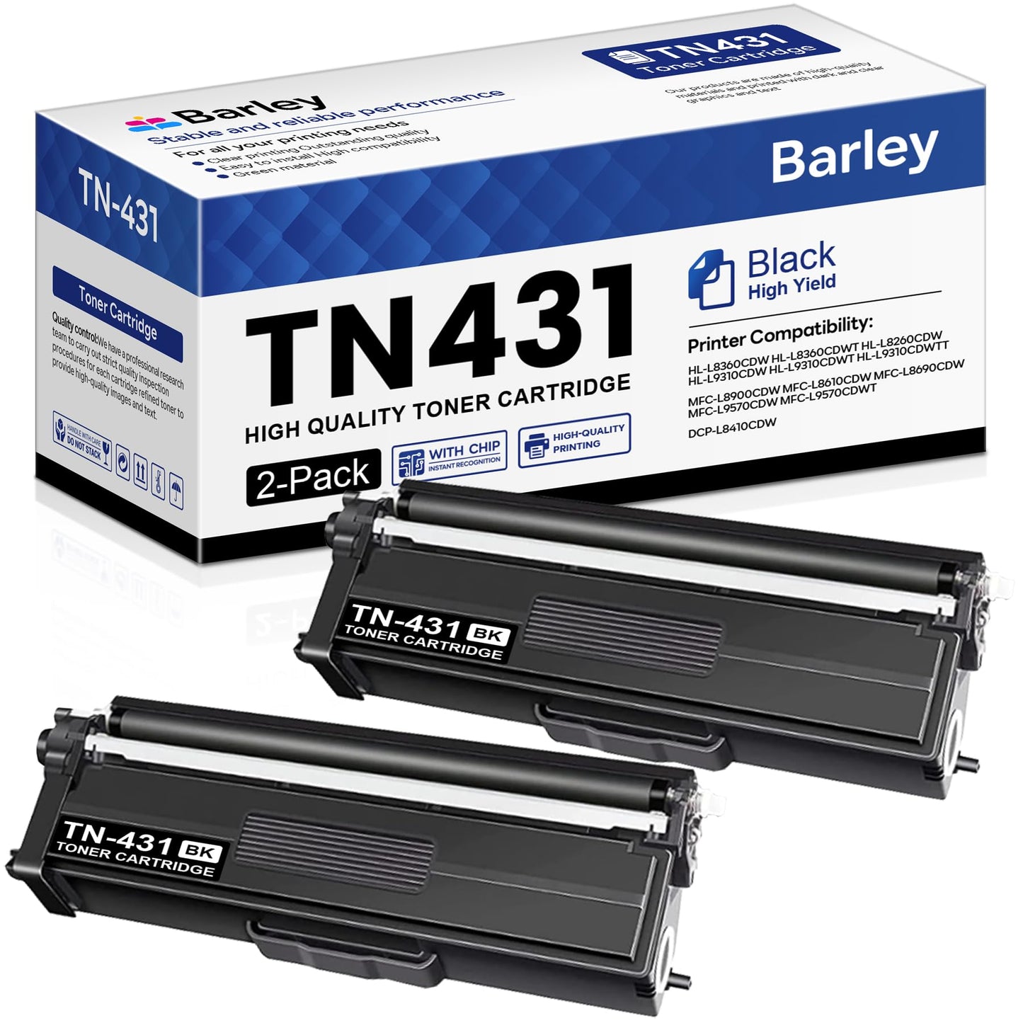 TN-431 TN431 Black Toner Cartridge Compatible TN-431BK TN431BK Replacement for Brother TN431 TN-431 TN-431BK MFC-L8900CDW HL-L8360CDW Toner Printer (2 Black).