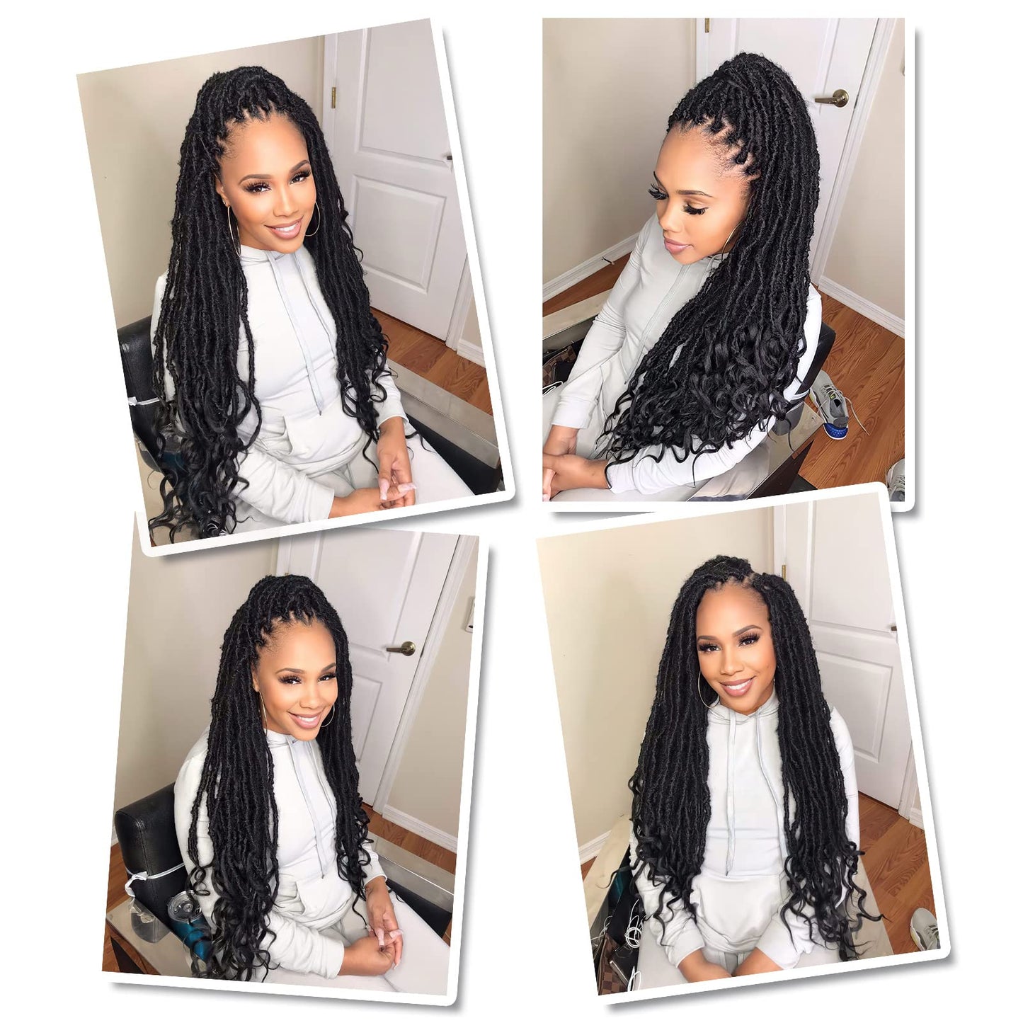 Niseyo Wild Locs 24 Inch Distressed New Faux Locs with Curly Ends 8 Packs Long Soft Pre-looped Goddess Locs Crochet Hair (1B, Natural Black)