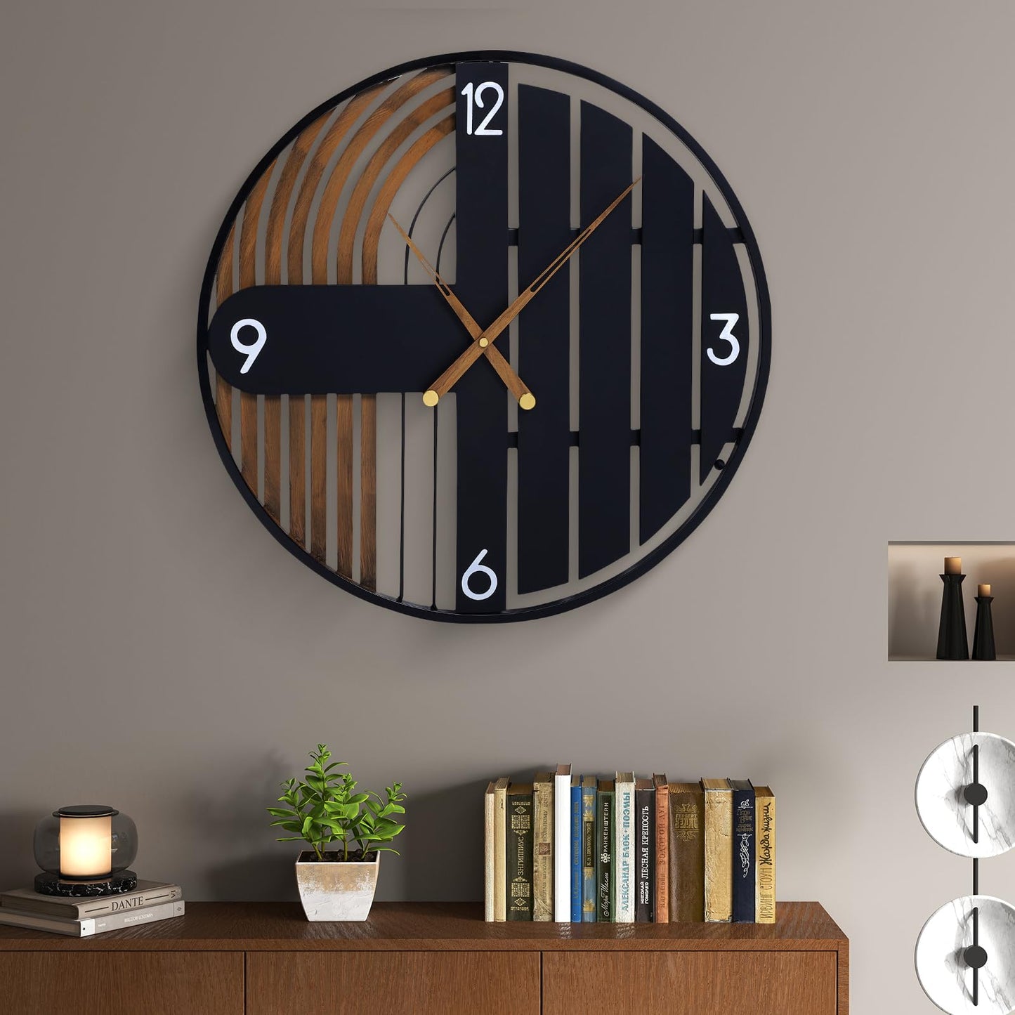 XGGJWW 20 Inch Round Wall Clock Wood Silent Non-Ticking Battery Operated, Rustic Farmhouse Decorative Clocks for Home Decor, Kitchen, Living Room, Bedroom, Office