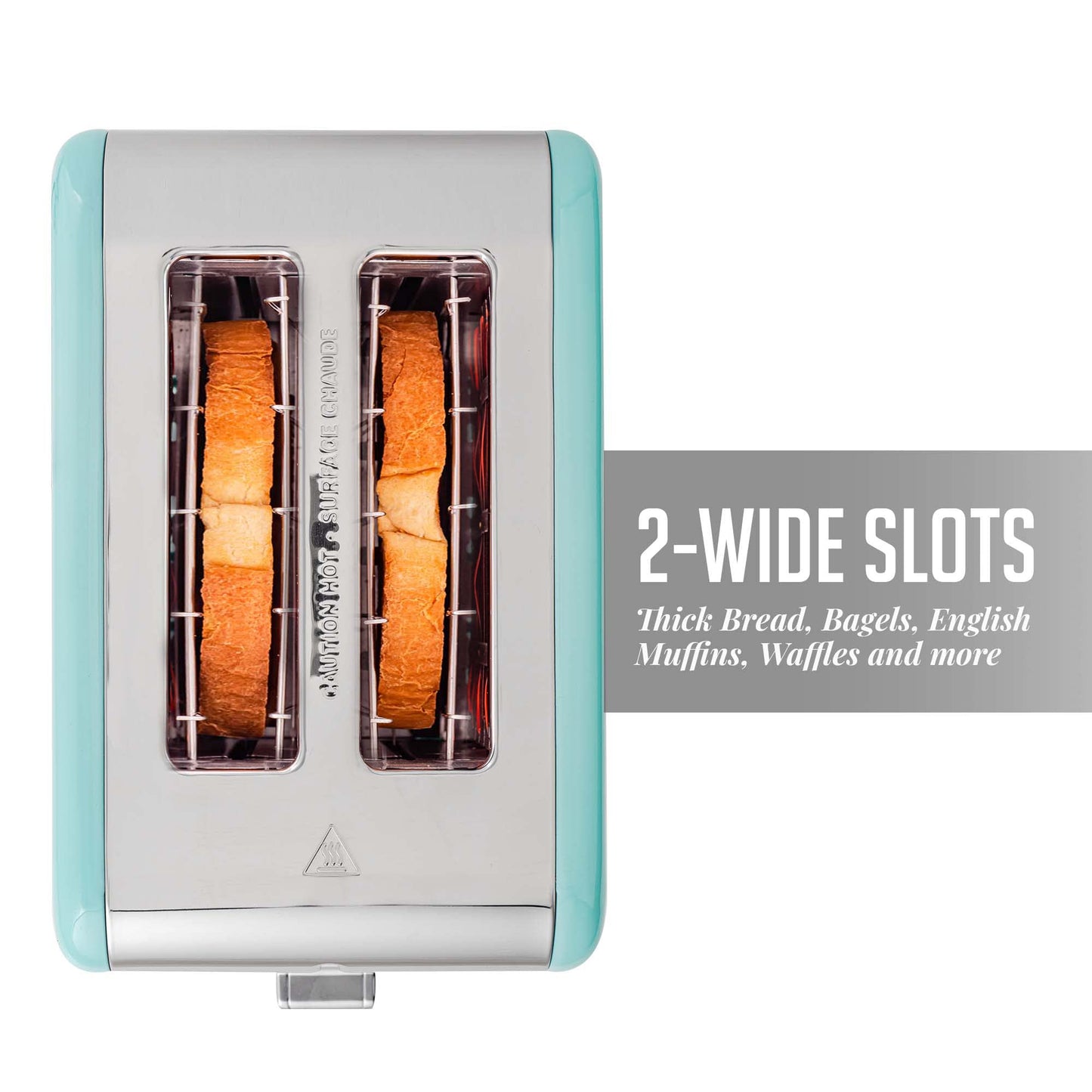 OVENTE 2-Slice Electric Toaster, 825W with 6 Browning Settings, Bagel, Defrost, Cancel Functions, Extra-Wide Slots, Stainless Steel Retro Countertop Toaster, Turquoise TS2450T