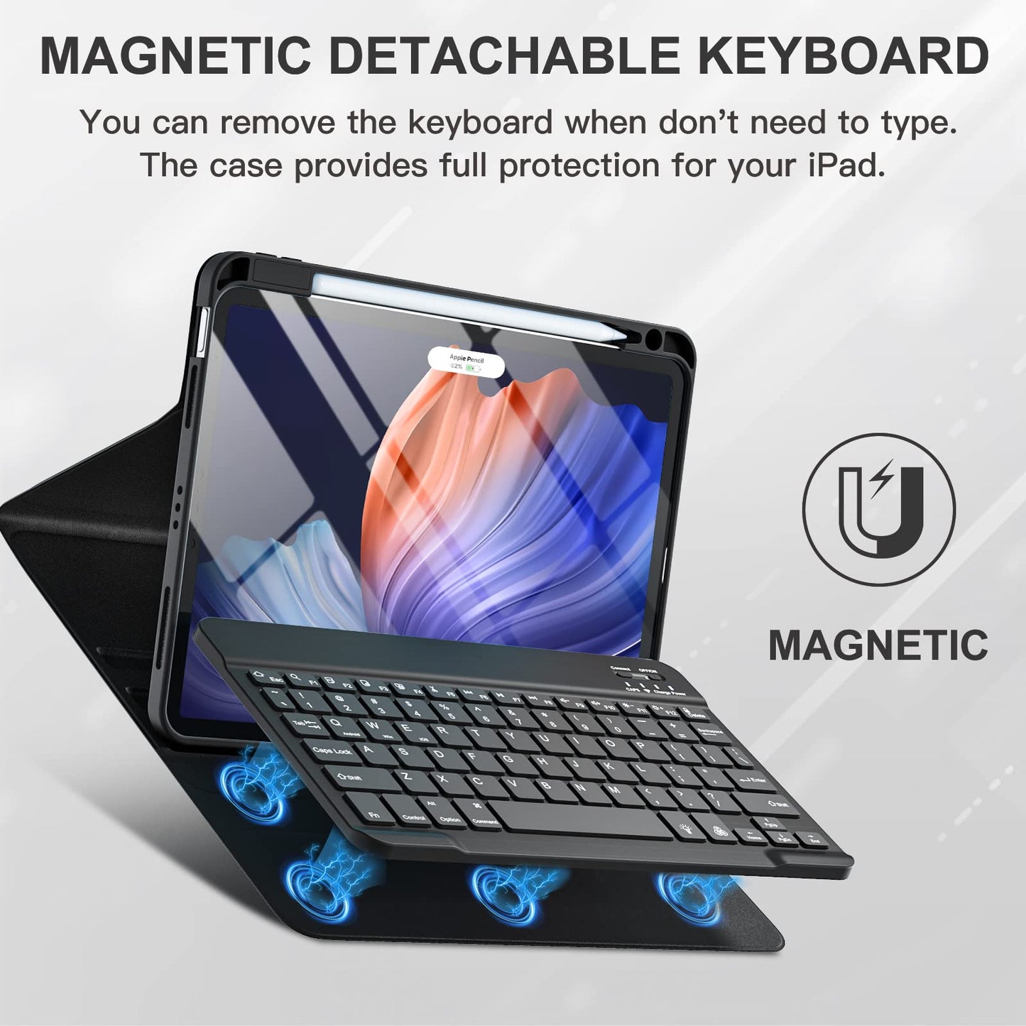 Harvopu Compatible for iPad Air 11-inch M2/ 10.9 Inch Air 5th 4th Generation Case with Keyboard - Backlit Detachable, Folio Cover with Pencil Holder for iPad Air 11 2024/ Air 5 2022/ Air 4 (Black)