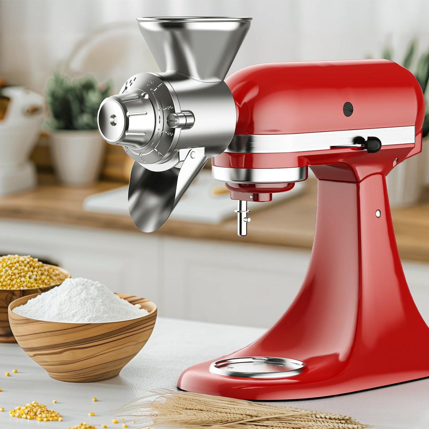 All Metal Grain Mill Attachment for KitchenAid Stand Mixer, 9 Levels Grain Mill, Flour Mill, Fit for Non-Oily Dry Grain Corn, Coffee Bean, Buckwheat, Oats, Millet, Wheat and Other Cereals