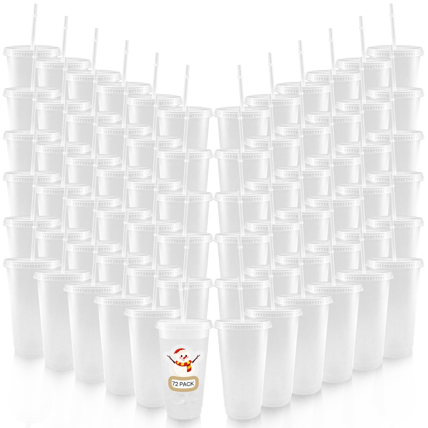 YOUKE OLA 72 Pack Plastic Tumblers with Straw and Lid Reusable Plastic Cups Drinking Straw Tumbler Bulk Customizable Iced Coffee Cup Water Bottle for Vinyl DIY Parties Birthdays 24oz Frosted