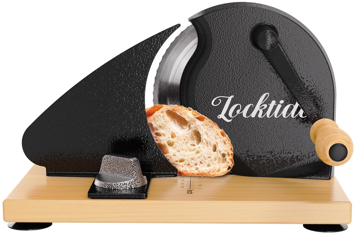 Manual Bread Slicer for Homemade Sourdough Bread, Hand Crank Bread Slicer With Scale Line, Suction Cups and Quality Solid Wood Base, Adjustable Thickness, Evenly Slice
