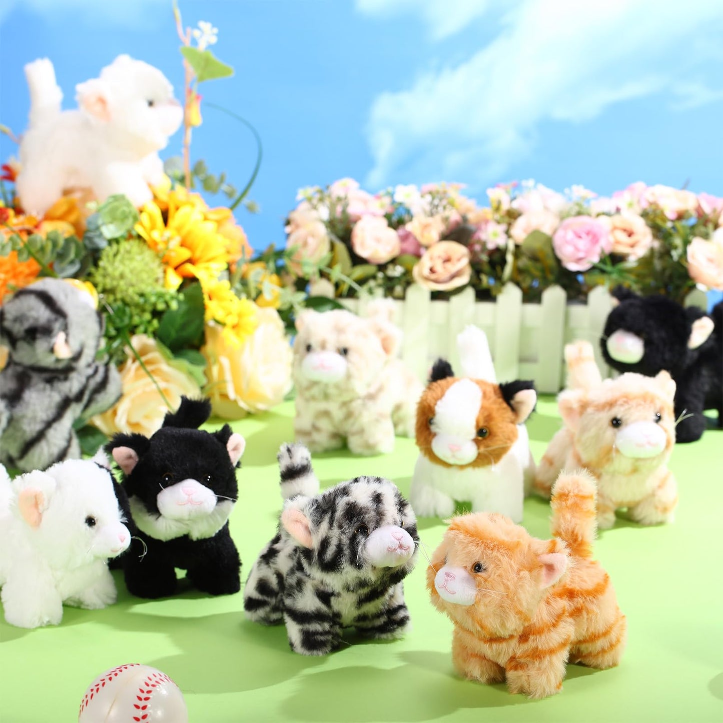 Lenwen 10 Pcs Cat Stuffed Animals Bulk Soft Cuddly Kitten Plush Sets Smitten Kittens Assorted Fluffy Stuffed Cats for Kiddos Birthday Valentine‘s Day Gift Party Goodie Bags Stuffers(Standing Style)