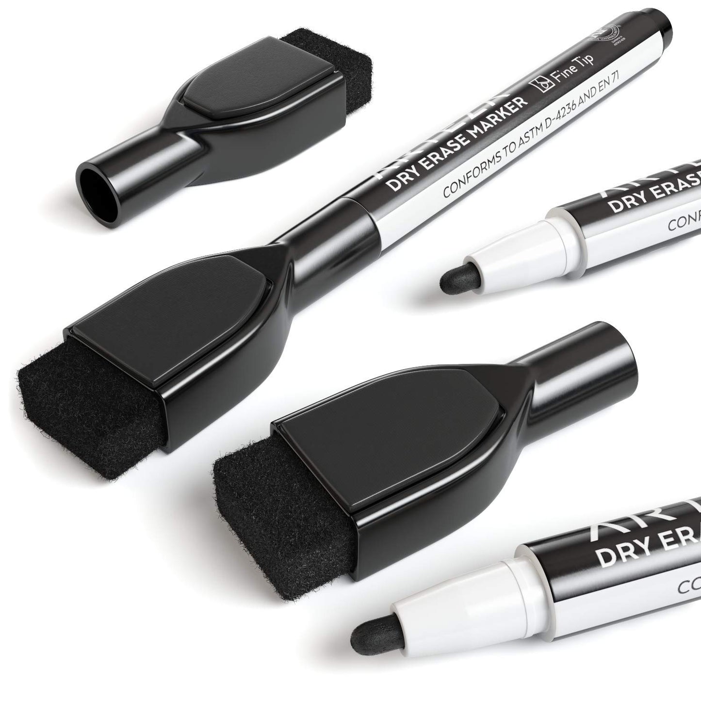 ARTEZA Black Dry Erase Markers with Erasers – Pack of 36 Magnetic Fine Tip Whiteboard Pens with Low-Odor Ink for Office & Home Use