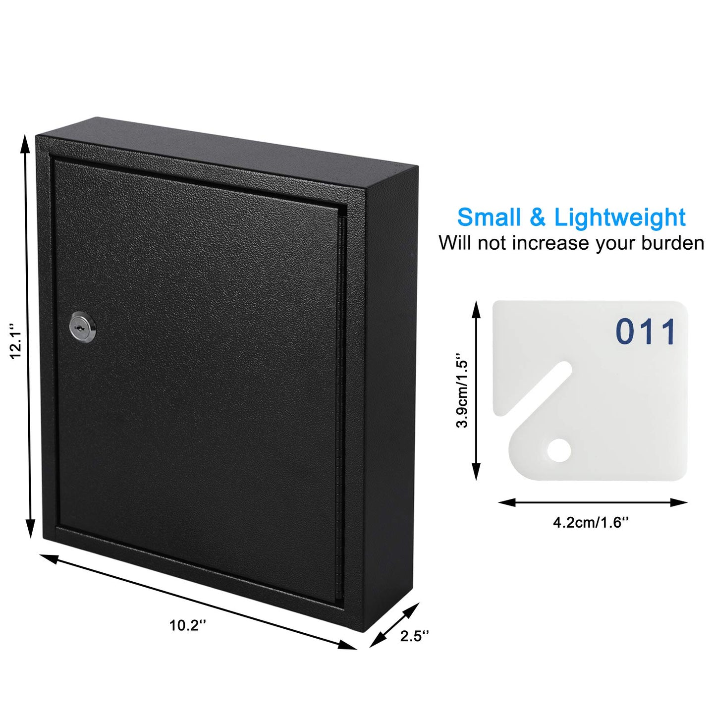 KYODOLED Key Storage Lock Box with Key, Locking Key Cabinet, 60 Key Management Wall Mount with Key Lock, Key Hooks & Key Labels, 2.5" D x 10.2" W x 12.1" H (Black,60 Key)