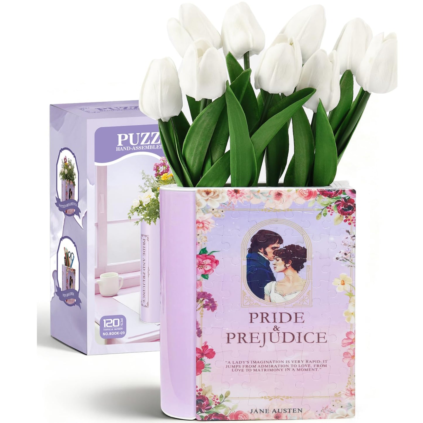 MYLARREN 3D Puzzle Vase for Adults, 3D Puzzle Book Vase for Flowers, 120 Pcs 3D Puzzles Planter for Kids Ages 8-13, Cute Unique Flower Vases for Book Shelf Decor, Books Lover Gifts for Women(Pride)