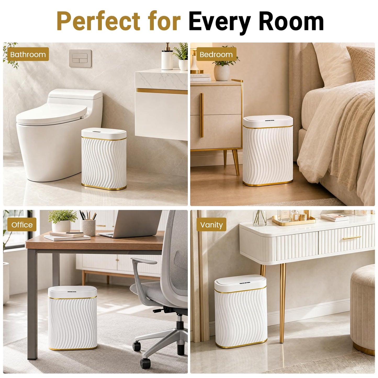 Ogikey Bathroom Trash Can with Lid, 5 Gallon Automatic Touchless Garbage Can, Motion Sensor Smart Trash Bin, Slim Waterproof Waste Bin for Living Room, Bedroom, Office, Kitche