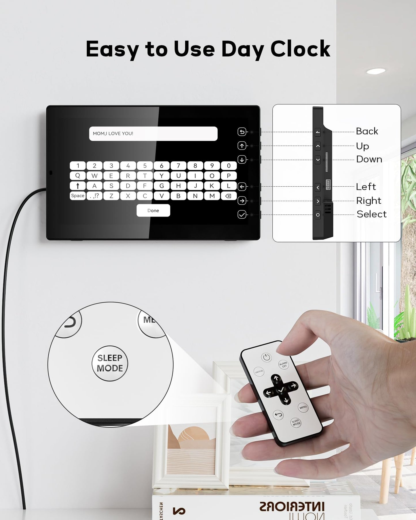 Mesqool 10.1" Dementia Clock for Seniors with Time and Date Display, Medication Reminders, Large Digital Calendar, Auto Dimming, Remote Control, Indoor Temperature & Humidity, Wall Mountable