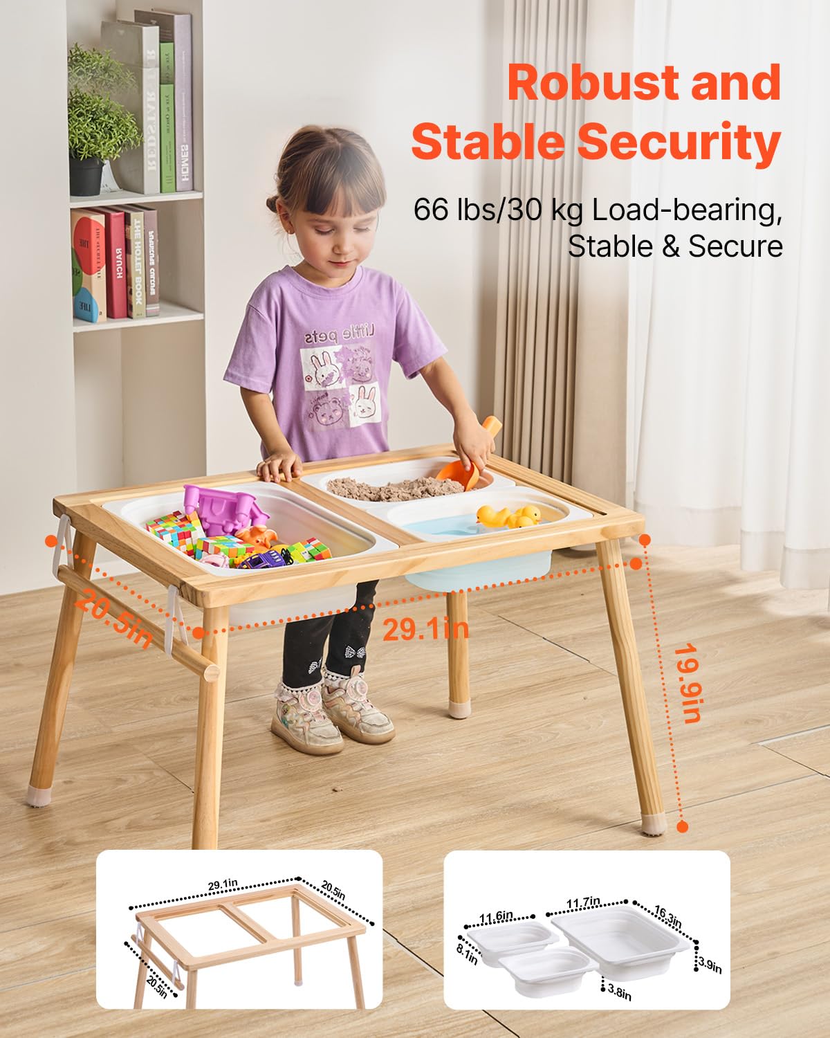 VEVOR Sensory Table, Kids Sensory Table for Toddlers, Kids Activity Desk with 3 Foldable Storage Bins & Paper Roll Holder, Wooden Toddler Activity Drawing Desk, Indoor/Outdoor Play Sand and Water