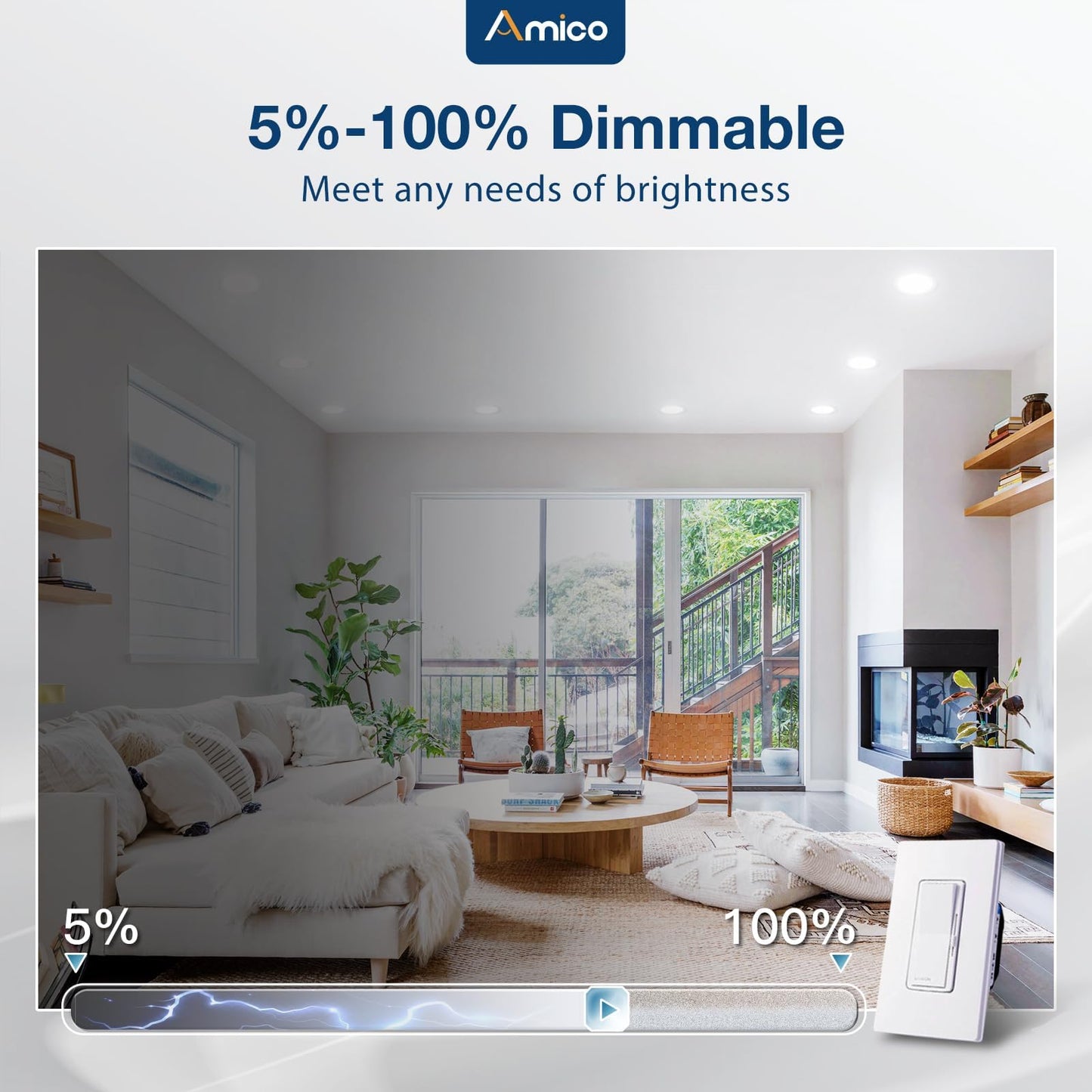 Amico Recessed Lighting 5/6 Inch, 12 Pack 5CCT Flat LED Can Lights, 2700K/3000K/4000K/5000K/6000K Selectable,12W Eqv 110W, 1050LM Brightness, Retrofit Installation - ETL & FCC, White