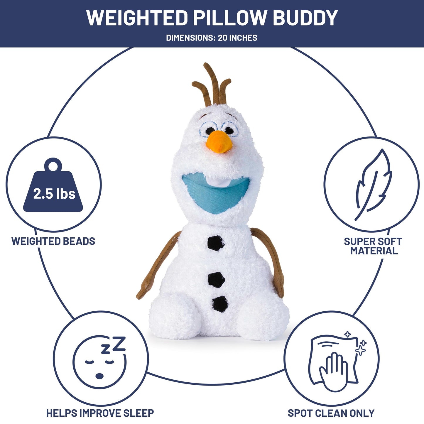 Weighted Disney Frozen Olaf Fuzzy Plush Pillow Buddy - 2.5 lbs Super Soft Stuffed Pillow, 20 Inches