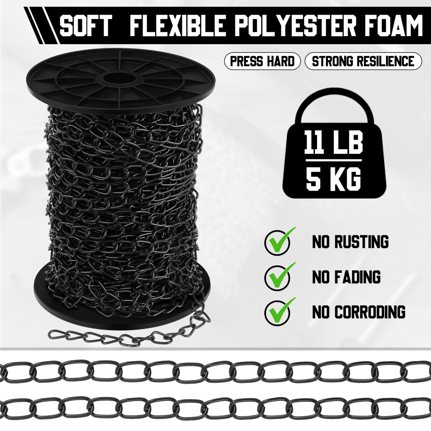 Yaocom 200 ft Galvanized Steel Hanging Jack Chain Black Metal Link Chain Roll Spool for Light Fixture,Bird Feeders,Overhead Lights, Artworks, Flowerpots(1.3mm)